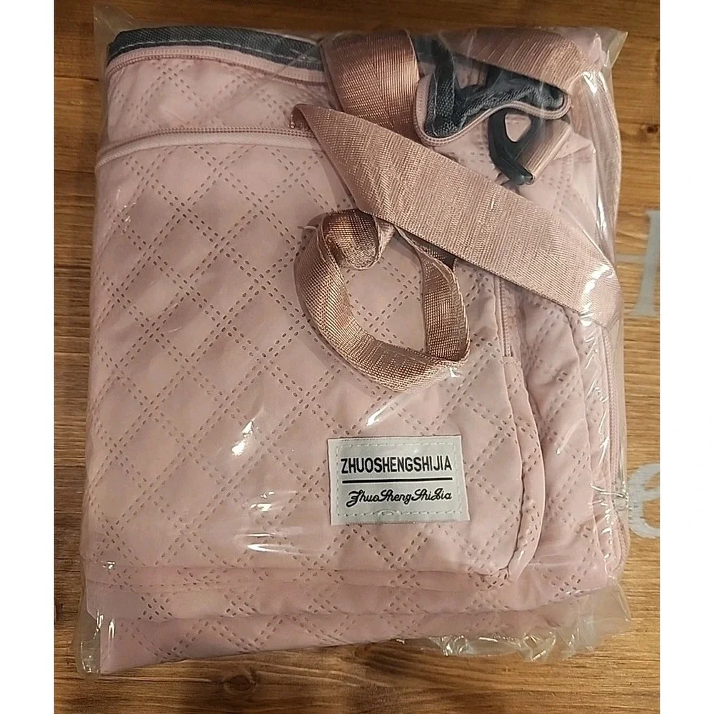 Sport Gym Bag Large Quilted Travel Duffel‎ Bag with Shoe Compartment Pink